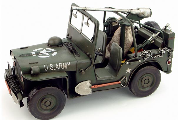 Handmade Army Green Vintage Tinplate U.S. Willys Jeep Model