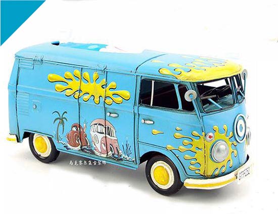 Tissue Box Blue Handmade Tinplate VW Bus Model
