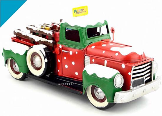 Green-Red Handmade Tinplate Christmas U.S. Pickup Truck Model