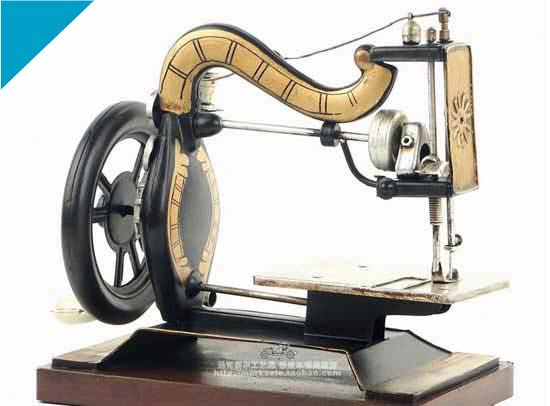 Vintage Black / Blue Handmade Tinplate Sewing Machine Model