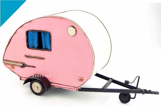 Handmade Vintage Pink Tinplate Trailer Model