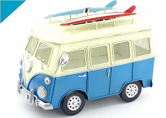 Handmade Blue / Red / Yellow Tissue Box Tinplate VW Bus Model