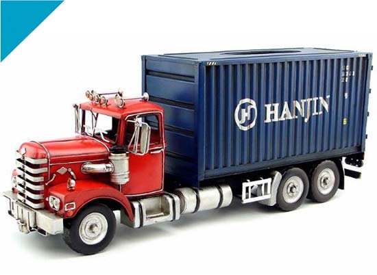Large Scale Red-Blue Handmade HANJIN Tinplate U.S. Truck Model