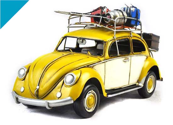 Yellow / Red / Blue Medium Size Tinplate 1934 VW Beetle Model