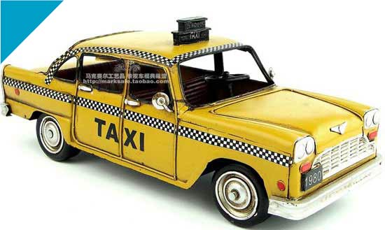 Vintage Yellow Medium Scale Tinplate New York Taxi Car Model
