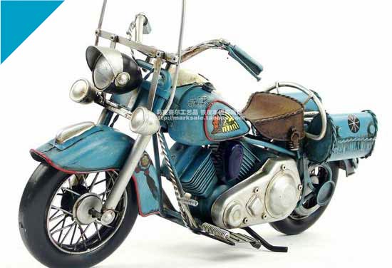 Blue Handmade Medium Scale Vintage 1969 Indian Motorcycle Model