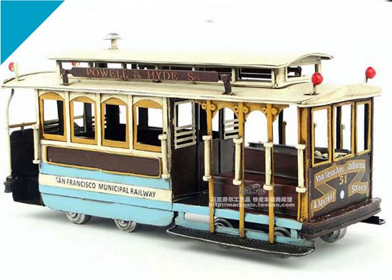 Medium Vintage Blue-White Tnplate San Francisco Tram Model