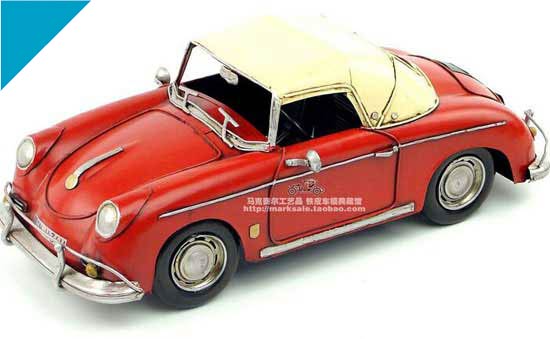Vintage Red Handmade Medium Scale Tinplate 1955 Porsche 356