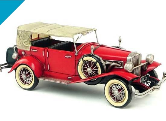 Tinplate Red Medium Vintage 1933 Duesenberg Vintage J Car Model