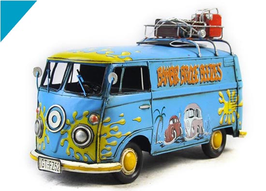 Vintage Blue Medium Size Hip-Hop Pattern 1967 VW Bus Model