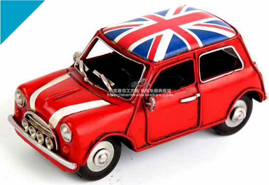 Small Scale Red / Green Tinplate Mini Cooper Vintage Car Model