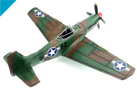 Tin Army Green Large Scale Vintage P51 Mustang Fighter Model