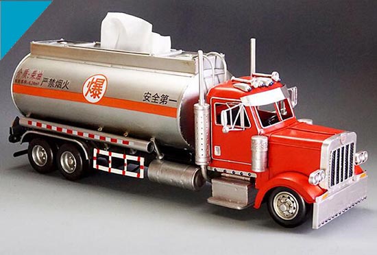 Large Scale Red-Silver Tissue Box Vintage Oil Tank Truck Model