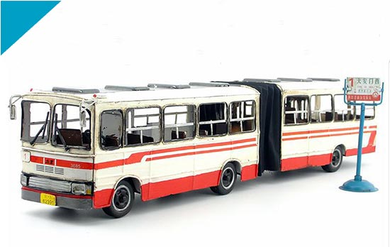 Vintage Red-White Tinplate Beijing BK670 Articulated Bus Model