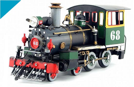 Handmade Large Scale Retro Green Tinplate Steam Train Model