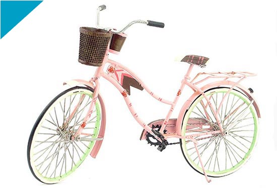 Handmade Vintage Large Scale Pink Tinplate Bicycle Model