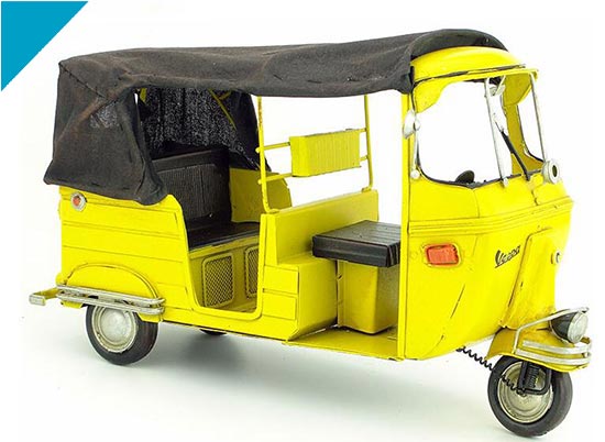 Handmade Retro Yellow Large Scale Tinplate Vepas Tricycle Model