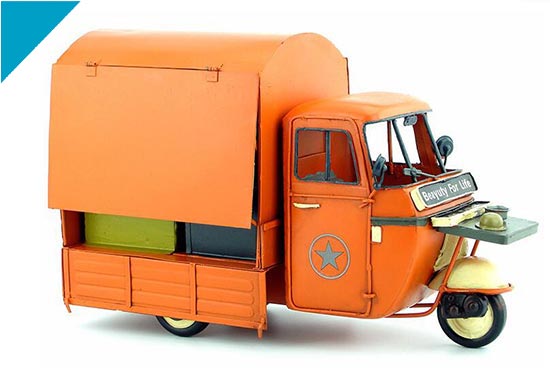 Handmade Large Scale Orange Tinplate Mobile Dining Car Model