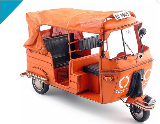 Handmade Orange Large Scale Retro Tinplate Vepas Tricycle Model