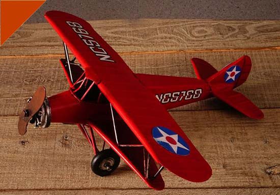 Retro Red Medium Scale Handmade Tinplate Biplane Model