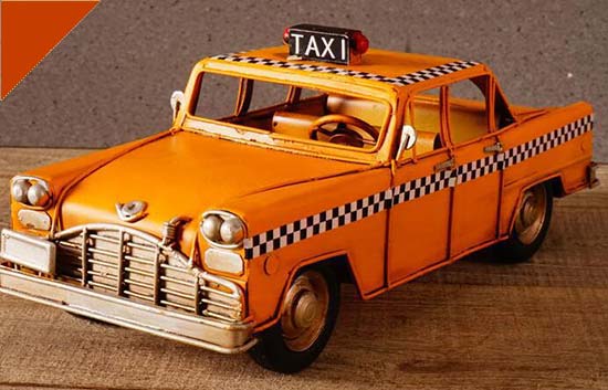 Handmade Yellow Medium Scale Retro Tinplate Taxi Car Model