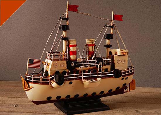 Retro Handmade Medium Scale Tinplate U.S. Sailboat Model