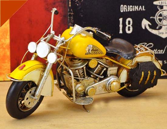 Large Scale Vintage Yellow Tinplate Indian Motorcycle Model