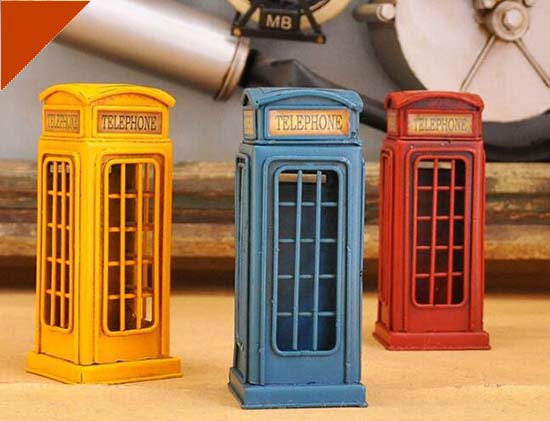 Red / Yellow / Blue Handmade Saving Box Telephone Booth Model