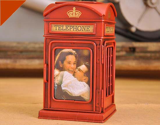 Pen Container Red Vintage Tinplate London Telephone Booth Model