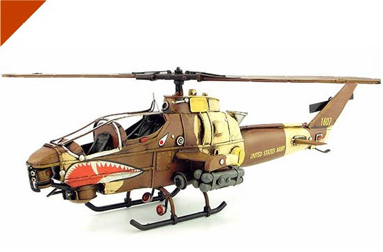 Brown Tinplate Large Scale Vintage 1960s Cobra Attack Helicopter