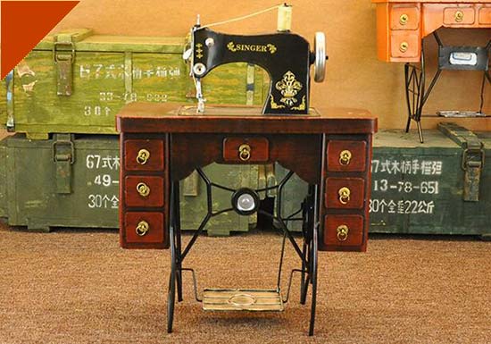 Vintage Large Scale Handmade Tinplate Sewing Machine Model