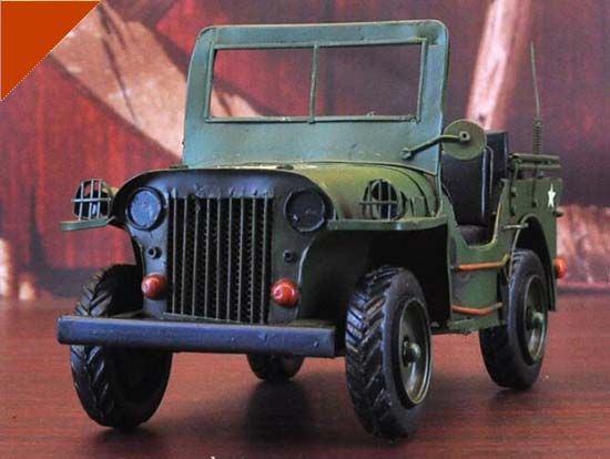 Army Green Medium Scale Handmade Tinplate Willys Car Model