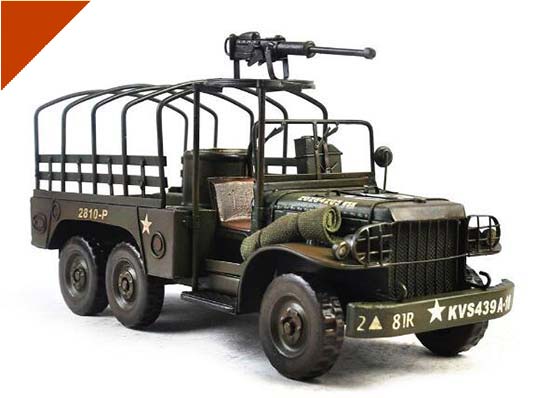 Vintage Army Green Handmade Tinplate Military Truck Model