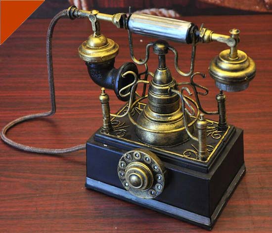 Vintage Handmade Black Tinplate Telephone Set Model