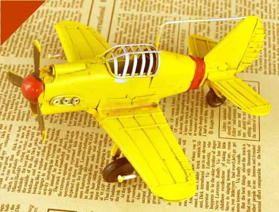 Yellow /Green / White Small Tinplate U.S. Fighter Aircraft Model