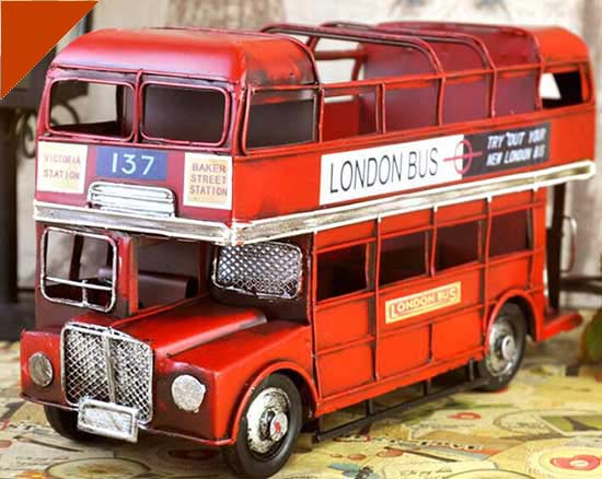 Red Handmade Medium Scale Tinplate London Double Decker Bus