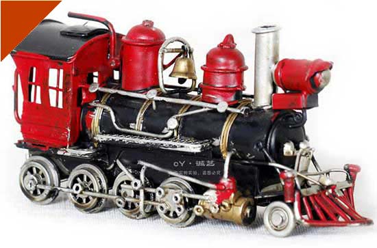 Vintage Red-Black Small Scale Tinplate Steam Locomotive Model