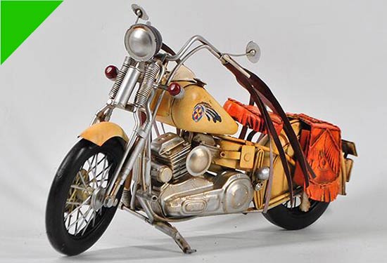 Yellow Large Scale Vintage Tinplate Indian Motorcycle Model