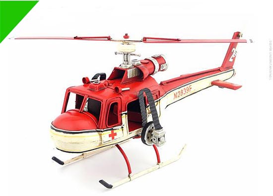 Handmade Large Scale Tinplate Red-White Vintage Helicopter Model