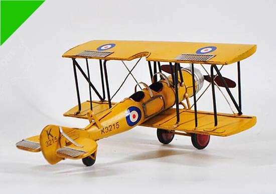 Vintage Yellow Medium Scale Tinplate U.K. Biplane Model