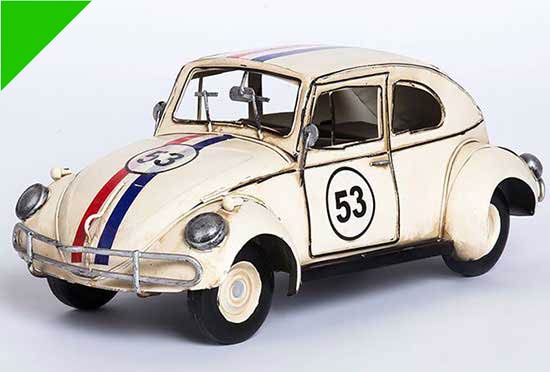 White Handmade Medium Scale Tinplate 1953 VW Beetle Model