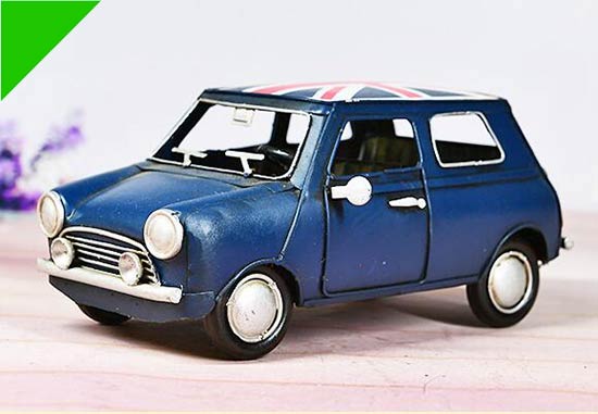 Blue Medium Scale Vintage Tinplate Mini Cooper Car Model