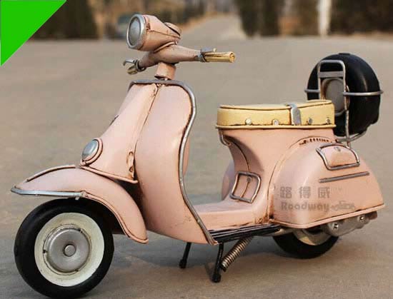 Medium Size Pink Tinplate 1955 Vespa Scooter Motorcycle Model