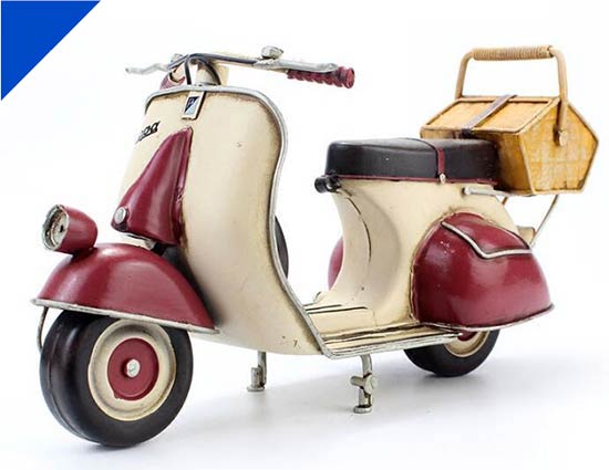 Medium Size White-Red Tinplate Vespa Scooter Motorcycle Model