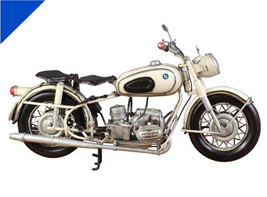White Medium Size Tinplate 1967 BMW R60-2 Motorcycle Model