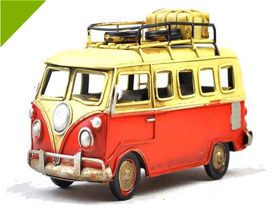 Small Size Tinplate Green / Red Vintage VW Bus Model