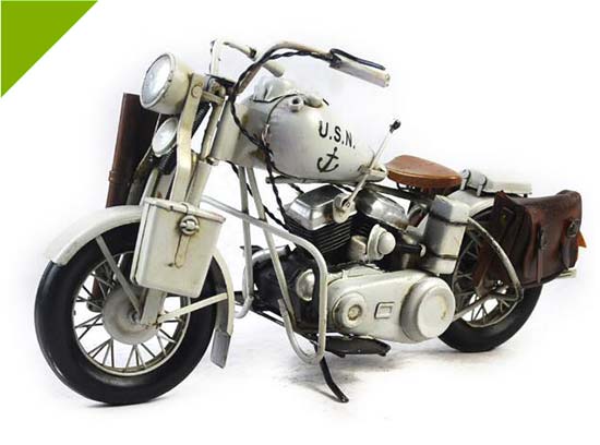 White Vintage U.S.N Tinplate Harley Davidson Motorcycle Model