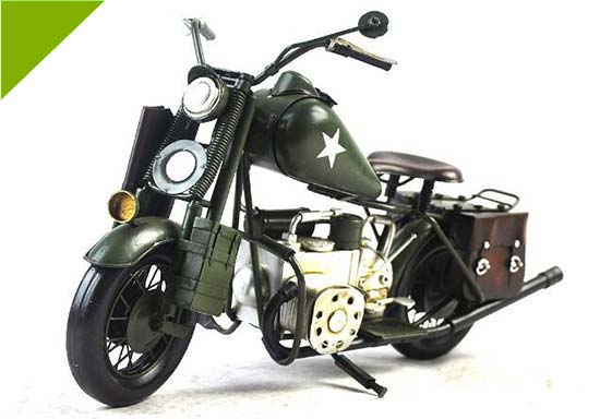 Handmade Medium Scale Tinplate Military Harley Davidson Model