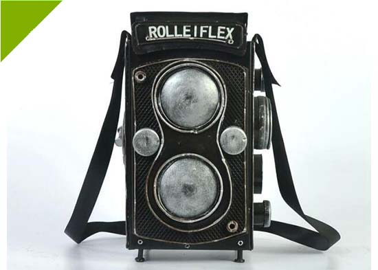 Handmade Black Tinplate Vintage Rolleiflex Camera Model
