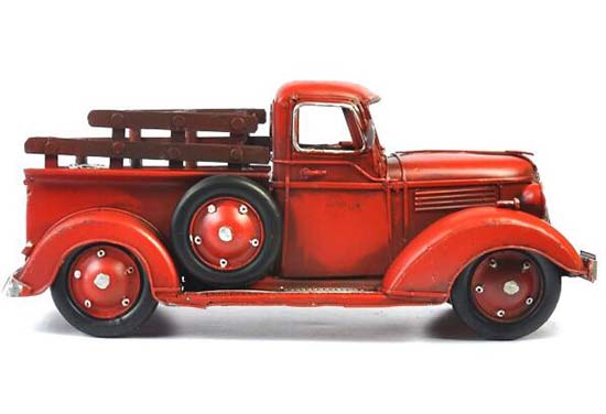 32cm Red Hot Rod Truck Tin Plate Metal Decorative Model Vintage Retro